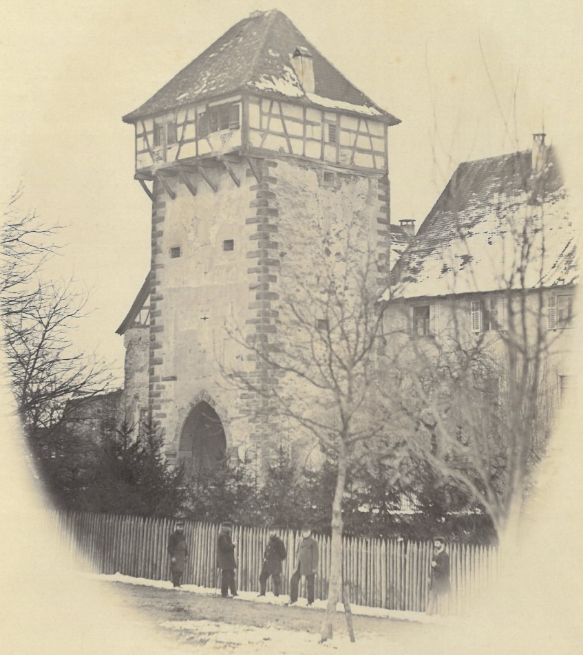 Historisches SW-Foto des Obertors Radolfzell vor seinem Abriss 1870.